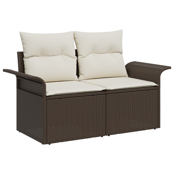 vidaXL Canapé de jardin 2 places avec rangement et coussins en Rattan Marron