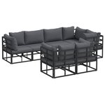 vidaXL Ensemble de canapé de jardin avec coussin 7 Pièces Noir Aluminium