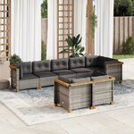 vidaXL Salon de jardin 8 Pièces avec coussins gris résine tressée