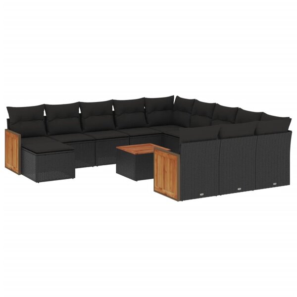 vidaXL Salon de jardin avec coussins 13 Pièces noir résine tressée