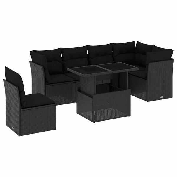 vidaXL Salon de jardin 7 Pièces avec coussins noir résine tressée