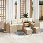vidaXL Ensemble de Canapé de Jardin en 10 pièces avec Coussins Beige Poly Rattan Acacia