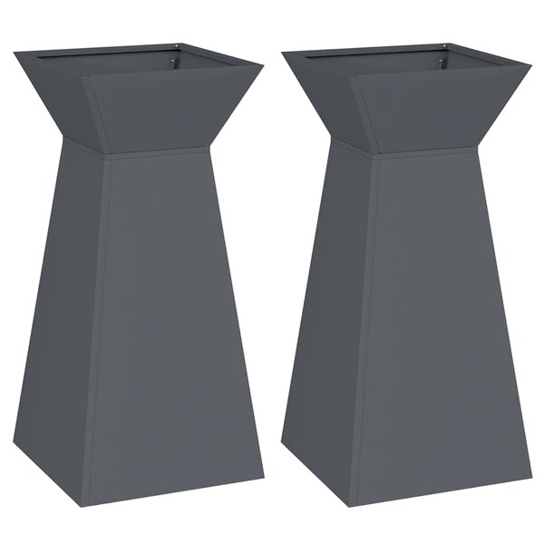 vidaXL Jardinières en colonne   2 Pièces avec bol anthracite  35x35x73 cm en acier.