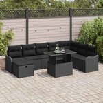 vidaXL Ensemble de canapé de jardin avec coussin 9 Pièces Noir Poly rotin
