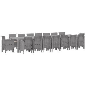 Ensemble de salle à manger de jardin de 17 pièces avec coussins en rotin poly gris clair