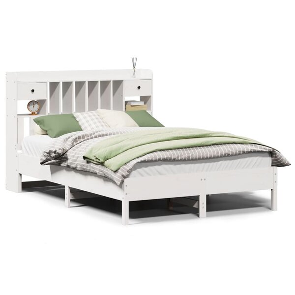 vidaXL Lit bibliothèque sans matelas blanc 140x200 cm bois pin massif