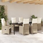 vidaXL Set de jardin 7 pièces avec coussins beiges en poly rattan