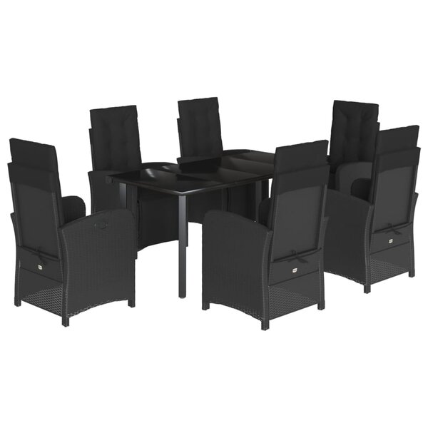 vidaXL Ensemble à manger de jardin coussins 7Pièces Noir Résine tressée
