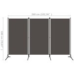 vidaXL Cloison de séparation 3 panneaux Anthracite 260x180 cm