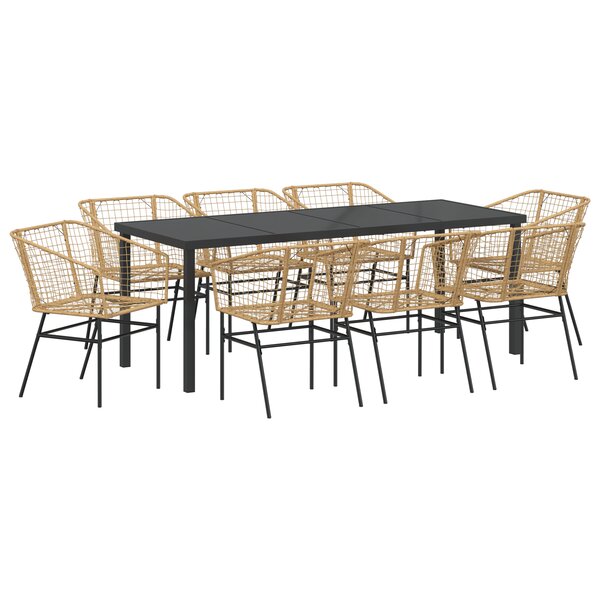 vidaXL Ensemble de Salle à Manger de Jardin 9 Pièces Marron Poly Rattan
