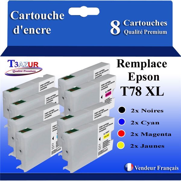 T3AZUR- 8x Cartouches Compatibles avec Epson T7891 T7892 T7893 T7894