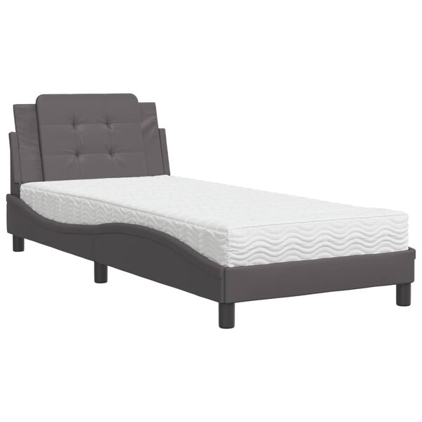 vidaXL Lit avec matelas gris 90x200 cm similicuir