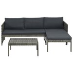 vidaXL Salon de jardin 3 Pièces avec coussins Résine tressée Gris