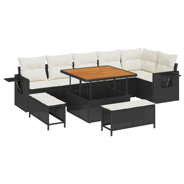 vidaXL Ensemble de canapé de jardin 9 Pièces Noir Poly rotin