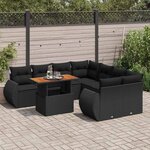 vidaXL Salon de jardin 9 Pièces avec coussins noir résine tressée
