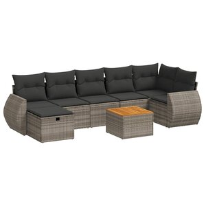 vidaXL Salon de jardin 8 Pièces avec coussins gris résine tressée