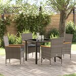 vidaXL Ensemble de salle à manger jardin 5 pièces avec coussins en poly rotin gris