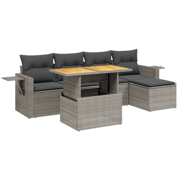 vidaXL Salon de jardin 6 Pièces avec coussins gris résine tressée