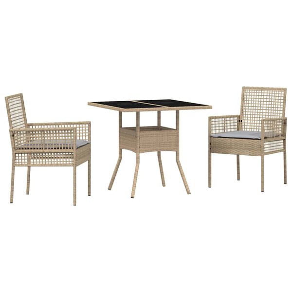 vidaXL Ensemble de salle à manger pour jardin 3 Pièces Beige Poly rotin