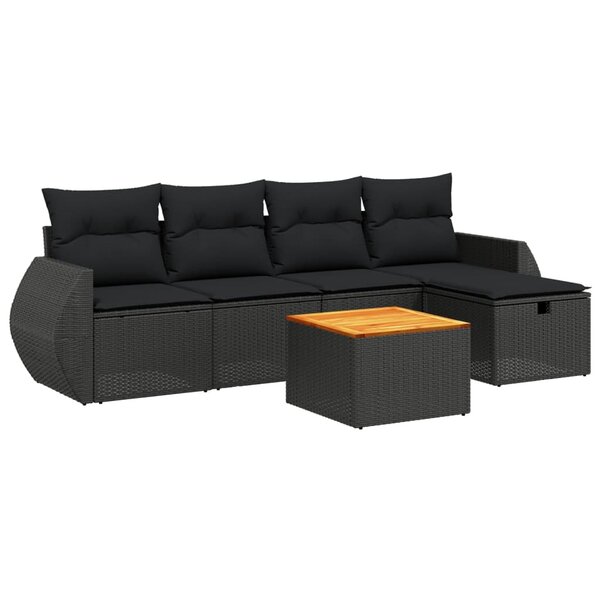 vidaXL Salon de jardin 6 Pièces avec coussins noir résine tressée