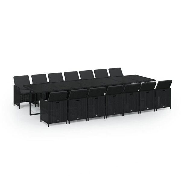 vidaXL Ensemble à dîner de jardin coussins 15 Pièces Résine tressée Noir