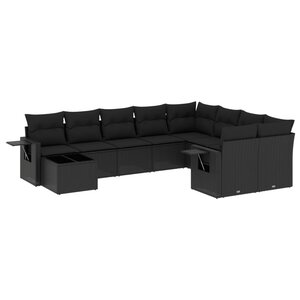 vidaXL Salon de jardin 10 Pièces avec coussins noir résine tressée