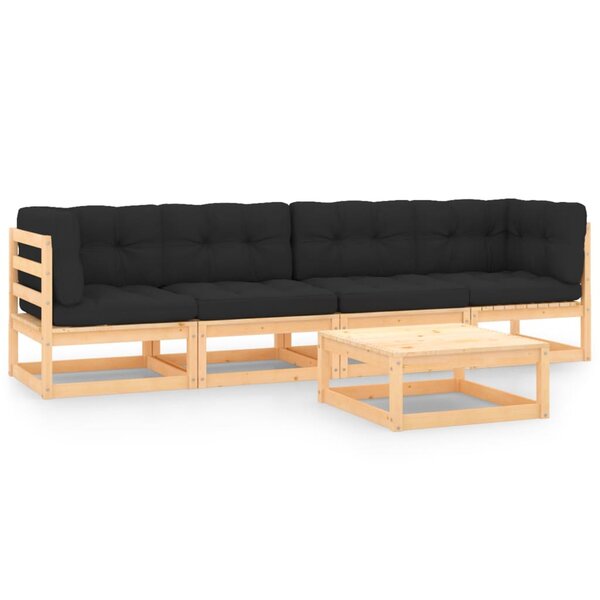 Salon de jardin meuble d'extérieur ensemble de mobilier 5 pièces avec coussins bois de pin massif 02_0016338