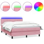 vidaXL Sommier à lattes de lit avec matelas et LED rose 140x210 cm velours