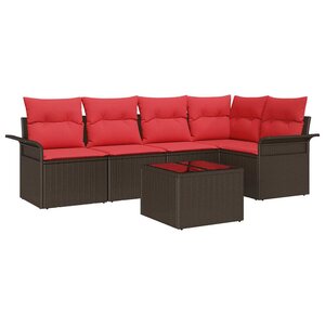 vidaXL Ensemble de canapé de jardin 6 Pièces Marron Poly rotin