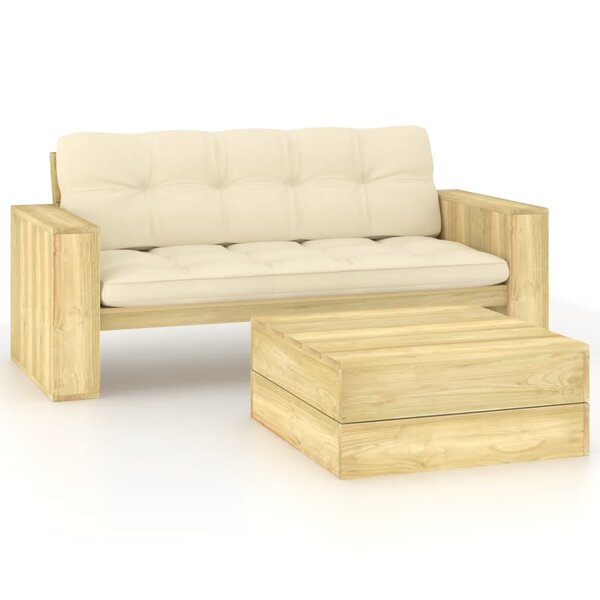 vidaXL Salon de jardin 2 Pièces avec coussins bois de pin imprégné