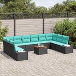 vidaXL Ensemble de canapé de jardin 11 Pièces Noir et turquoise