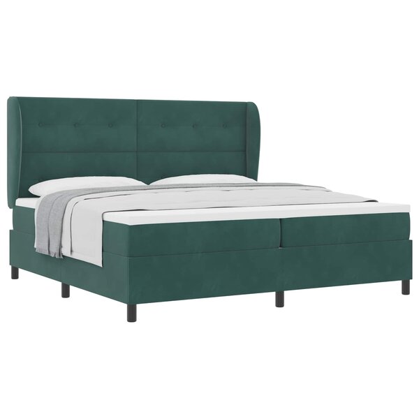 vidaXL Lit à ressorts avec matelas Vert foncé 200 x 200 cm Polyester