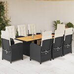 vidaXL Ensemble à manger de jardin 9Pièces coussins noir résine tressée