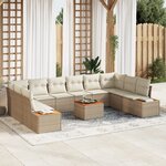 Ensemble de canapé de jardin 11 pièces vidaXL avec coussins Beige Poly Rotin Acacia