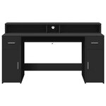 Bureau table poste de travail meuble d'ordinateur informatique étude avec lumières LED 160 x 55 x 91 cm bois d'ingénierie noir 02_0023431