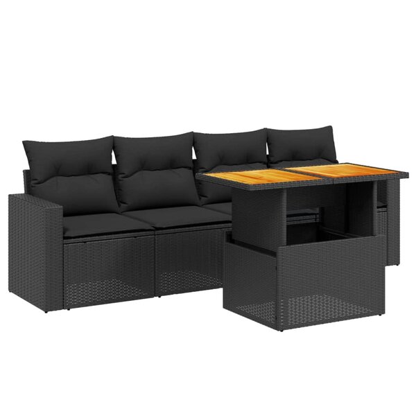 vidaXL Salon de jardin 5 Pièces avec coussins noir résine tressée