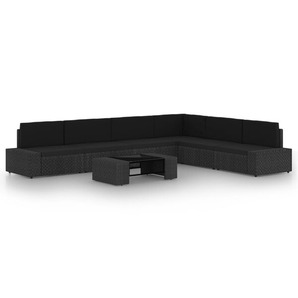 vidaXL Salon de jardin 7 Pièces avec coussins Noir Résine tressée