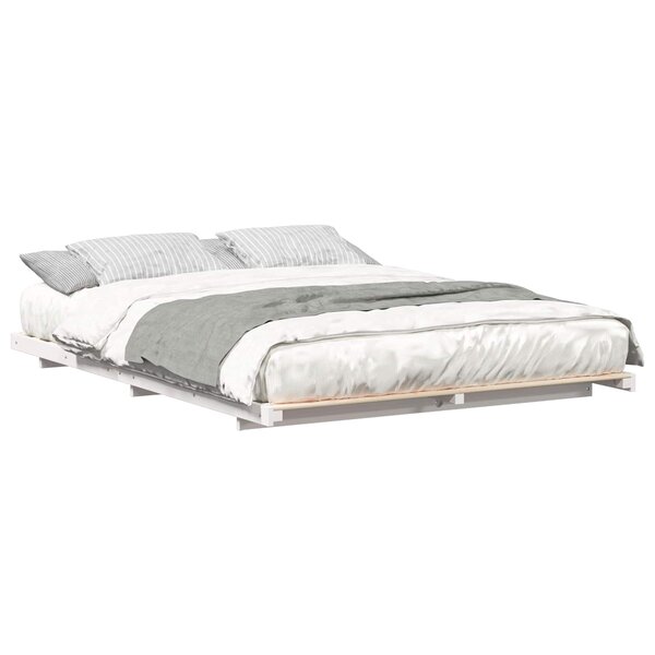 vidaXL Cadre de lit surélevé Blanc 160 x 220 cm Bois massif en pin