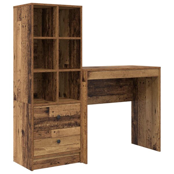 vidaXL Bureau avec tiroir avec étagère avec stockage 2 Pièces Bois ancien