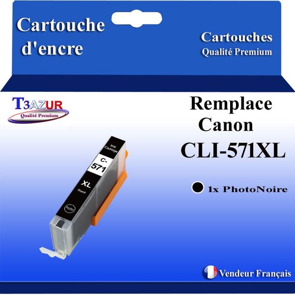 T3AZUR - Cartouche compatible avec Canon CLI571XL CLI-571 XL pour Canon Pixma MG6852 MG6853 MG7750 MG7751 MG7752 MG7753 - Photo Noire