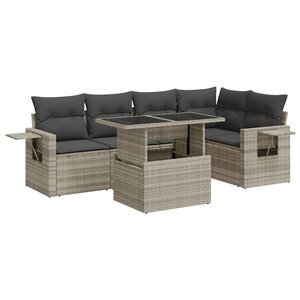 vidaXL Salon de jardin 6 Pièces avec coussins gris clair résine tressée