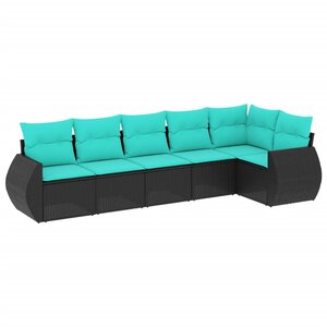 vidaXL Salon de jardin 6 Pièces avec coussins noir résine tressée