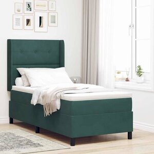 vidaXL Lit à ressorts avec matelas Vert foncé 90 x 200 cm Velours