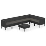 vidaXL Salon de jardin 8 Pièces avec coussins résine tressée noir