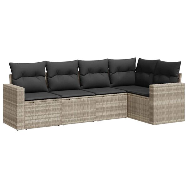 vidaXL Salon de jardin 5 Pièces avec coussins gris clair résine tressée