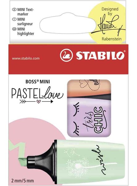 Etui de 3 surligneurs BOSS MINI Pastellove menthe à l'eau + brume de lilas + teint de pêche STABILO