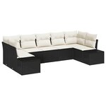 vidaXL Ensemble de canapé de jardin avec coussin 7 Pièces Noir Poly rotin
