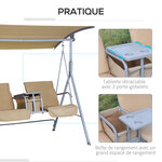 Balancelle design de jardin 2 places inclinaison toit réglable 170L x 110l x 165H cm acier gris clair beige