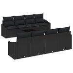 vidaXL Ensemble de Canapé de Jardin 7 Pièces avec Coussins Noir Poly Rattan