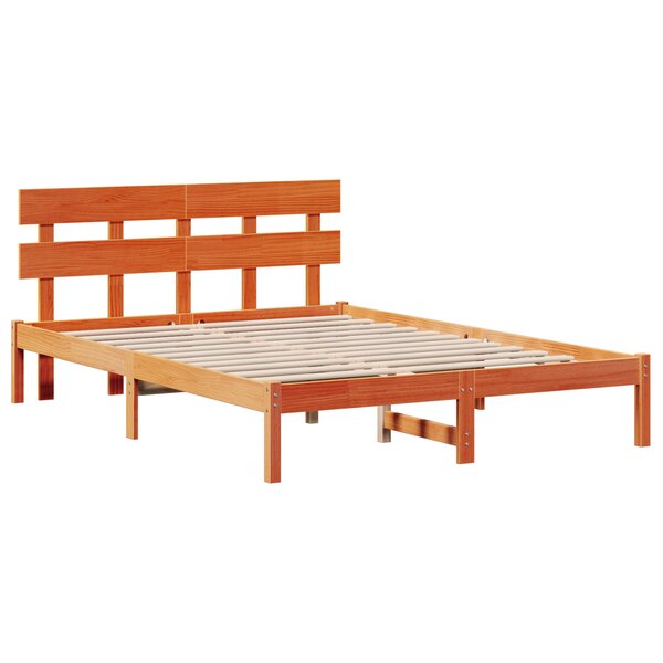vidaXL Cadre de lit avec tête de lit marron ciré 160x200 cm bois massif pin